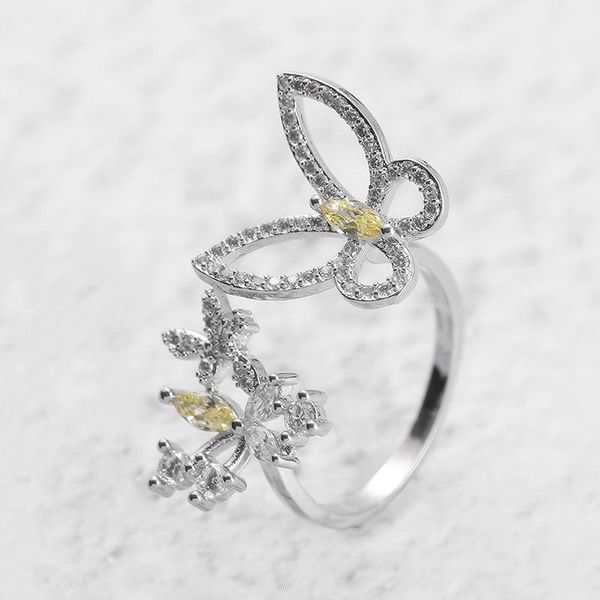 

cluster rings npkds designer creative design s925 sterling silver sweet style personality wild cute butterfly opening female ring jewelry gi, Golden;silver