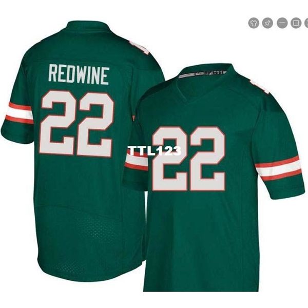 

3740 miami hurricanes sheldrick redwine #22 real full embroidery college jersey size s-4xl or custom any name or number jersey, Black