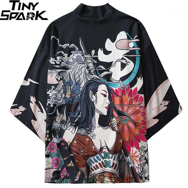 

japanese kimono jacket killer geisha printed harajuku 2020 hip hop men japan streetwear jacket summer thin clothing loose kimono1, Black;brown