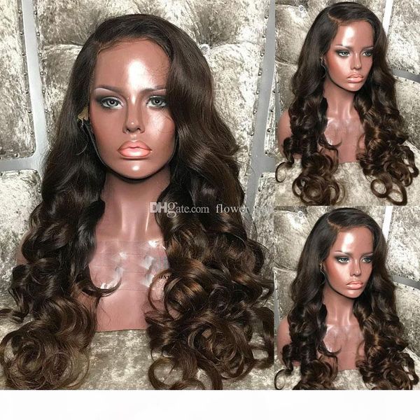

body wave full lace human hair wigs for women brazilian human hair full lace frontal wigs with baby hair natural black, Black;brown