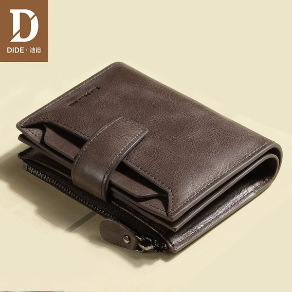 

dide men's coin purse bag men genuine leather wallets male brand vintage zipper short wallet coffee card holder fine gift box co c1115, Red;black