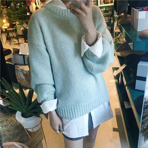 

women's sweater 2020 autumn winter solid o neck pullover sweaters long sleeve jumpers casual 1, White