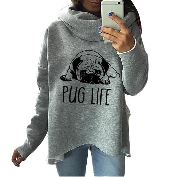 Cute Pug Dog Anime Vestiti di Natale Felpe invernali da donna Collare sciarpa Moda Casual Felpe autunno Pullover ruvidi 201217