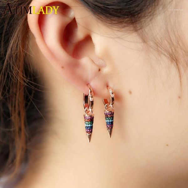 

colorful cz elegant earring statement punk cone earrings for women micro pave zircon jewelry wholesale new1, Golden;silver