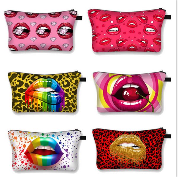 

women lips cosmetic makeup bag zipper handbag tote purses wallet travel toiletry bag luxurys designers bags pouch storage totes e123003, Black
