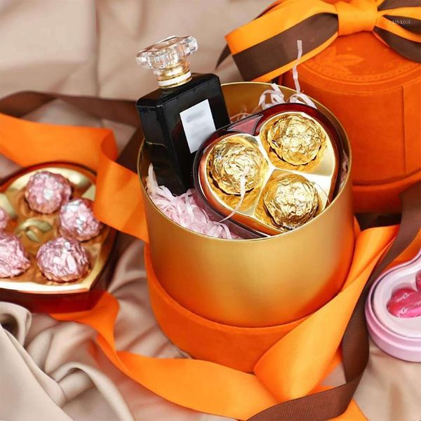 

christmas gift box candy box present stroage round flannel high-end gift for wedding birthday christmas packing new1