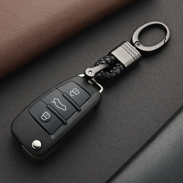 

horseshoe leather rope keychain for car hand woven buckle rings couple auto gift detachable metal luxury key chains k395, Silver