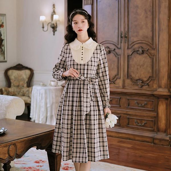 

mori girl платье мода корейский плед midi платья женщина, Black;gray