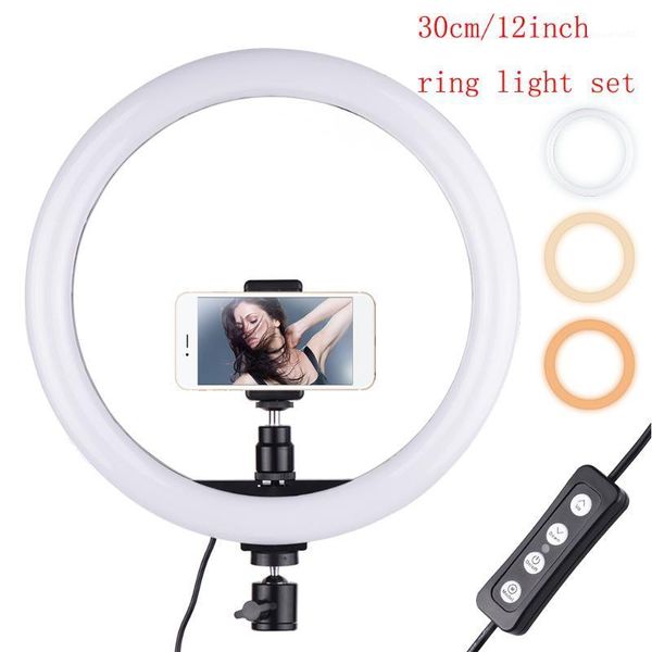 

universal led video ring light fill-in lamp 24w dimmable 2700-5500k with smartphone holder ring light pgraphy lamp1