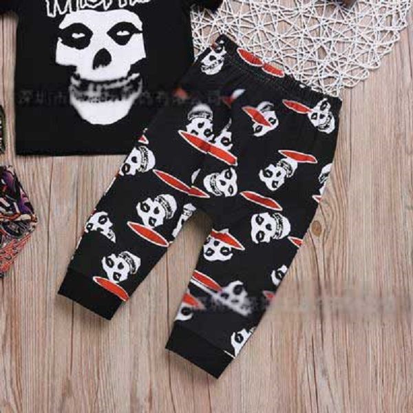 

explosive children's clothing europeans and american style children's clothing skull print and ripped pant plus cool tattoo glove, White