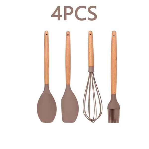 

12pcs silicone kitchen tools cooking sets turner soup spoon spatula brush non stick shovel with wooden handle cooking tools wmtbmr