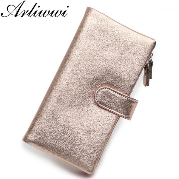 

arliwwi 100% real leather long wallet solid colors rose gold women colorful rainbow inside layer cowhide purse lady1, Red;black