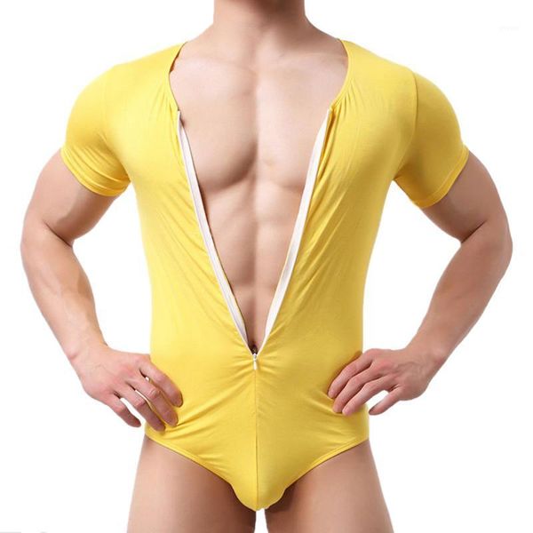 

men's modal leotard shapers short sleeve zipper underwear wrestling singlet bodysuit jumpsuit males stretchy tight shapers new1, Black;brown