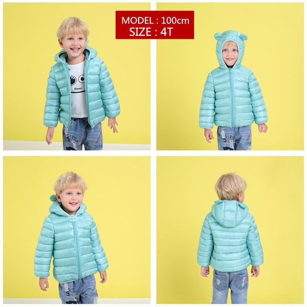 

cute 1- 5y baby girls jacket kids boys light down coats with ear hoodie spring girl clothes infant clothing children's jackets lj200819, Blue;gray