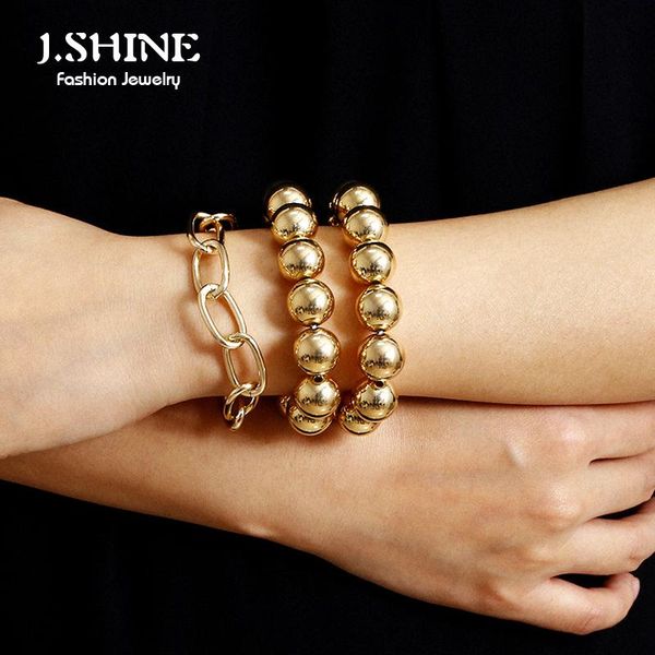 

charm bracelets jshine 3pcs/set stacked big beaded chain set for women boho adjustable bracelet bangle men stranded hand jewelry, Golden;silver