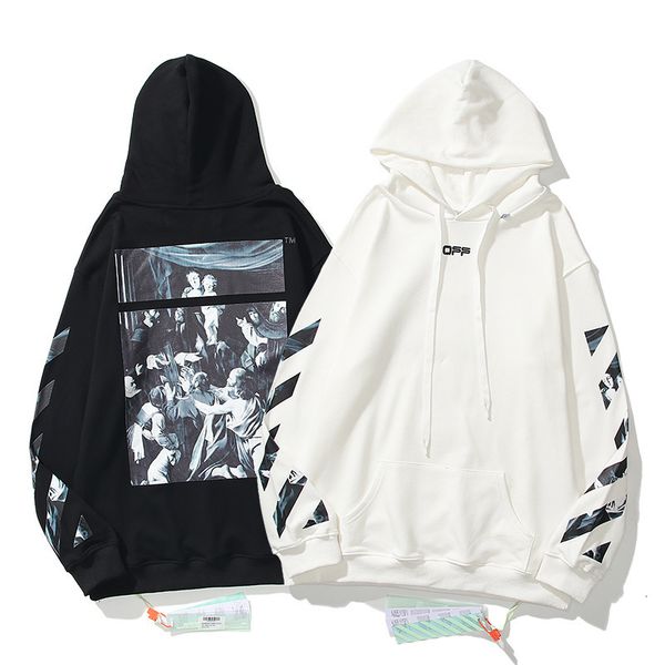 

brand ow-off religious oil painting hooded men's women's sanitary clothes in autumn and winter 2020, Black