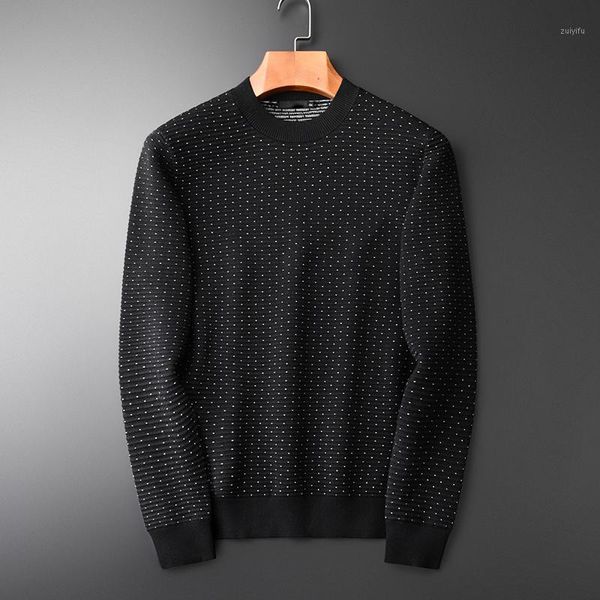 

minglu sweater men hight quality white dot round neck pullover sweater fashion new autumn and winter slim fit male1, White;black