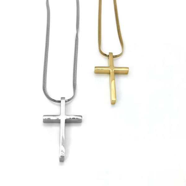 

tide brand simple and popular fashion titanium steel men and women couples all-light three-dimensional cross necklace street, Silver