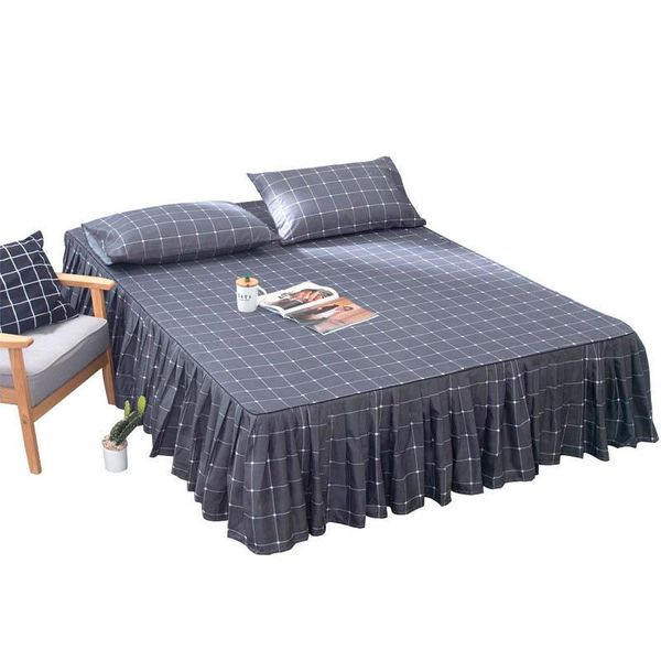 

bed skirt 1 piece plaid cartoon bedspread blending sheet coverlet edge drop 40cm king/queen size red blue white gray