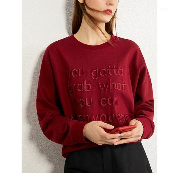 

autumn winter women's pullover casual hoodies loose letter embroidery round neck minimalist style lady's pullover1, Black