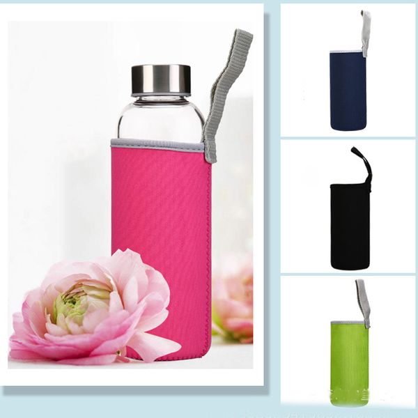 

glass water bottle bpa high temperature resistant glass sport water bottle with tea filter infuser bottle nylon sleeve
