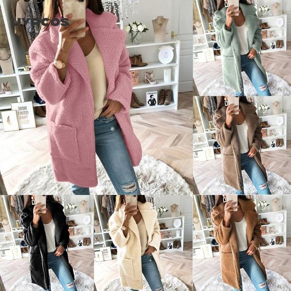 

uvrcos autumn winter faux fur coat women warm teddy bear fur fashion jacket female outwear plush overcoat long coat, Black