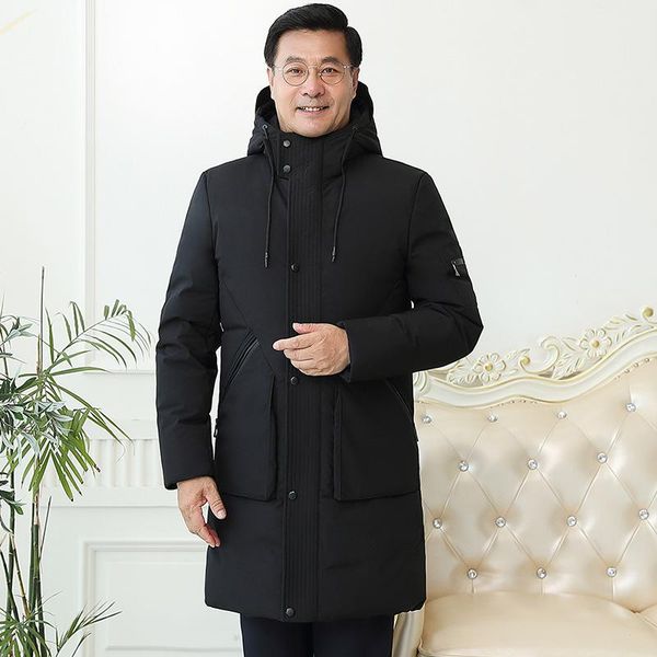 

mimi 2020 new winter men's leisure long down jacket korean fashion brand slim fit with down thickening for the elderly, Black