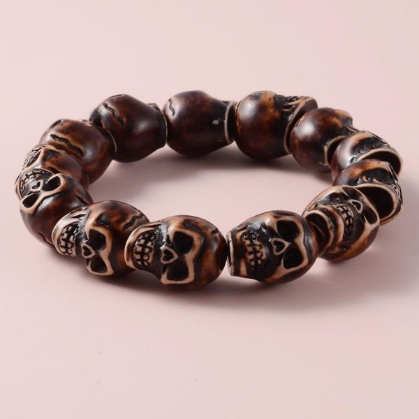 

bangle 1pc brown resin skeleton skull heads elastic wristband bracelet fit unesix fashion jewellery beads designer jewelry, Black