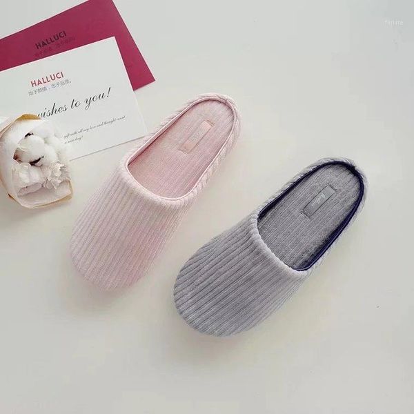 

winter women home slippers vertical stripe house slippers indoor shoes soft bottom non-slip bedroom female floor1, Black
