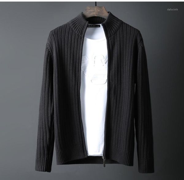 

100% cotton male luxury stand collar solid color man winter plus size 6xl black slim fit mens sweater1, White;black