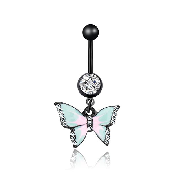 

navel belly nipple ring inlay crystal rhinestone women drop oil butterfly shaped breast rings punk human piercing body jewelry 2dl j2, Silver