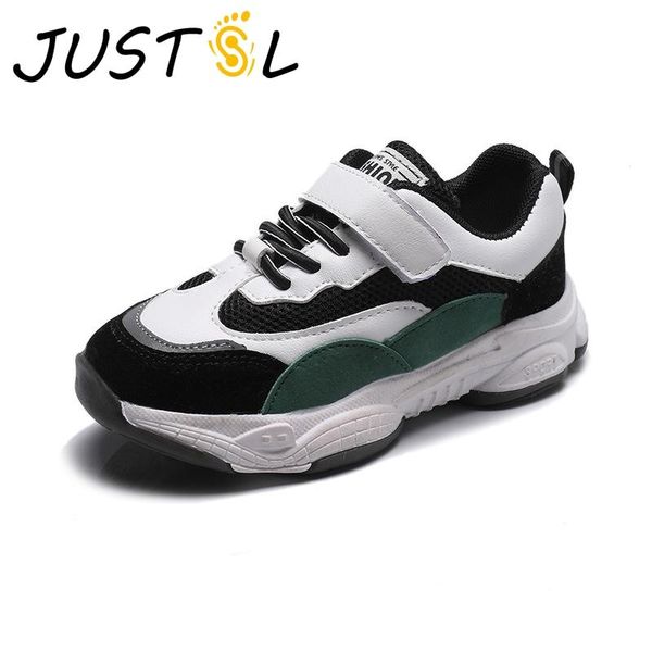 

justsl 2020 spring new style children sports shoes boys girls casual shoes students running kids sneakers, Black