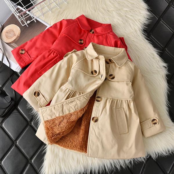 

coat girls windbreaker for autumn and winter 2021 korean baby girl thick fleece trench children's warm cardigan jacket, Blue;gray