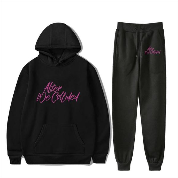 

after we collided sweatshirts two piece set tracksuit long sleeve women hoodies jogger pant harajuku streetwear pants mens sets, Black