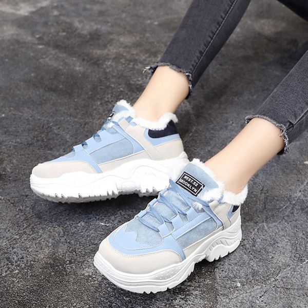

lucyever stuffed winter thick women's shoes platform 2020 new ladies lace up to short snowboots mujer iorn, Black