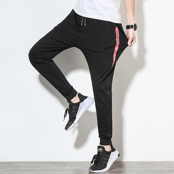 

new men's 2021 elastic trousers full cotton from the sport of men fit lean training sweatpants cotton/new polyester k56 i2bu, Black