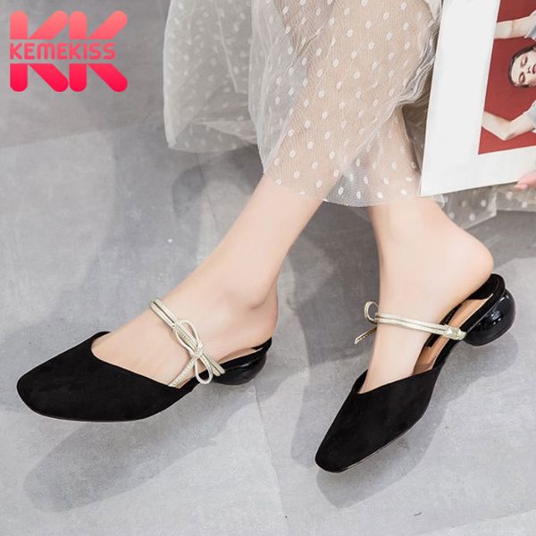 

kemekiss women fashion sandals shoes strap square toe shoes women thick low heels lace up bowknot slip on footwear size 35-40 t200327, Black