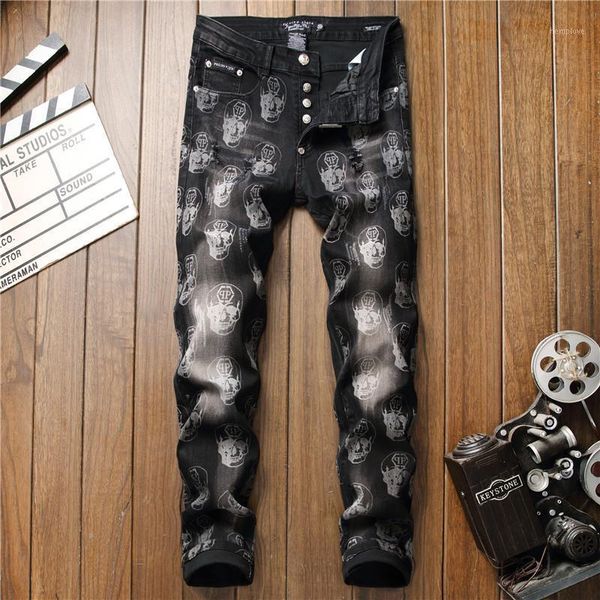 

men's fashion pants hole trousers casual jeans patch spell color straight jeans1, Blue