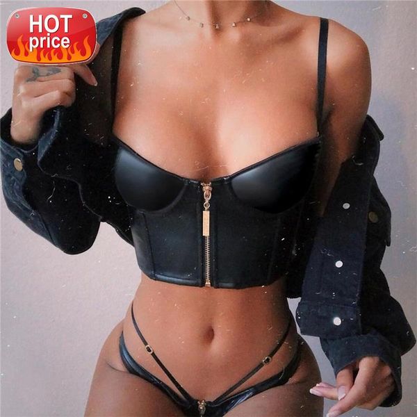 

trendy black camis pu faux leather spaghetti strap low neckline zipper backless skinny crop party night club camisole #rl1x, White