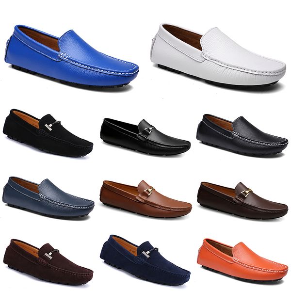 

leather doudou men casual driving shoes breathable soft sole light tans blacks navys whites blues silvers yellows greys footwear all-match l, Black
