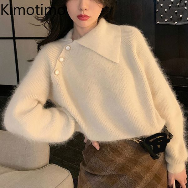 

kimotimo elegant sweater women 2021 spring autumn green long sleeve outft korean casual knitted pullover japanese fashion q1217, White;black