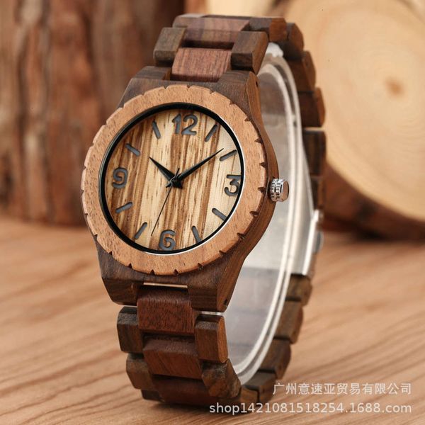 

fashion quartz room carved walnut digital ebony face leisure men's watch 2021et4ke8fg, Slivery;brown