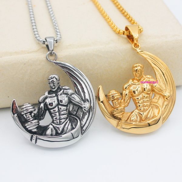

new european and american style bodybuilding necklace stainless steel muscle men's jewelry, Silver