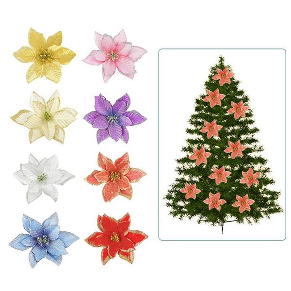 

10pcs christmas tree decorative silk flower gold red berries artificial flowers christmas tree ornaments wed xmas flow bbytel