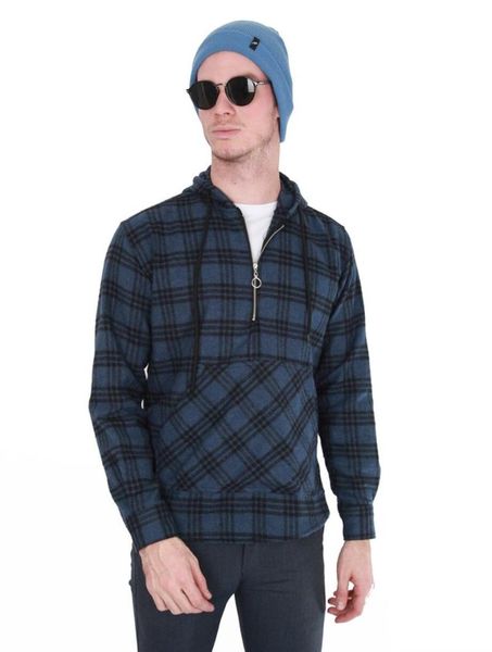

zipper hooded indigo male shirt, White;black