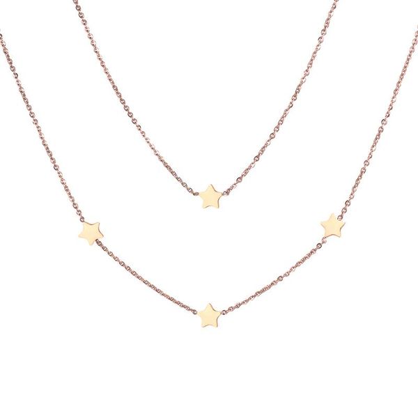 

pendant necklaces rose gold color chain stainless steel jewelry double layers stars choker necklace collier gift n18280, Silver
