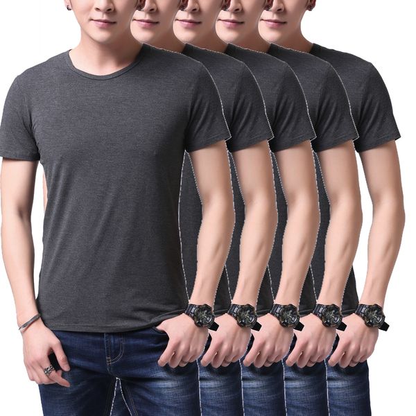 

2021 new black 5-pack soft bamboo fibre comfortable deep v-cleavage v undershirt short male underwear interior qdi7, Black;brown