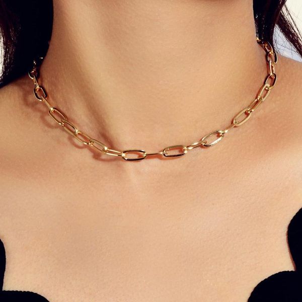 

new link chain necklace women collar statement gold sliver chunky choker necklaces women fashion punk jewelry drop shipping, Silver