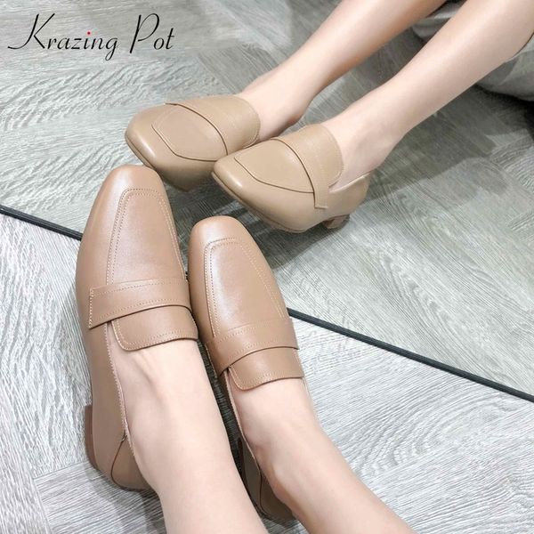 

krazing pot genuine leather loafers slip on square toe women flats spring comfortable soft european concise cozy shoes l24 201128, Black