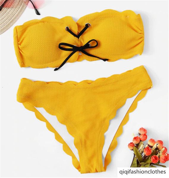 

single swimsuit women's bubble cloth lace up bra wood ear bikini, White;black